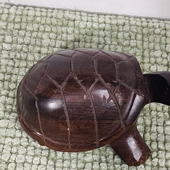 Hand Carved Solid Wood Turtle Figurine Heavy Rosewood Style Miniature Decor - Picture 2 of 5